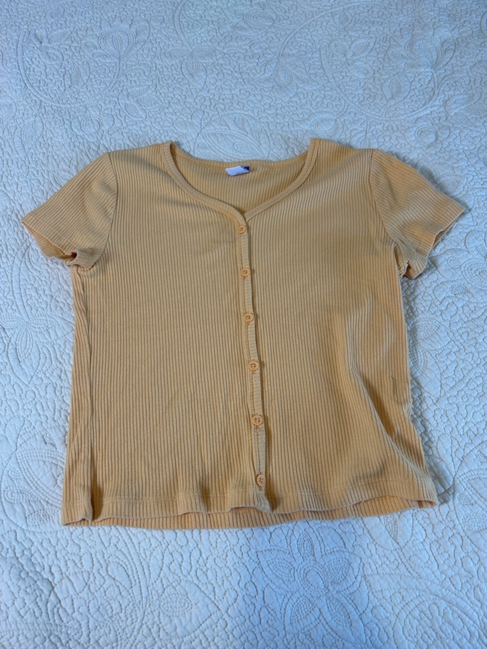 Old Navy Ribbed Button-Front Short Sleeve Top in Pale Orange